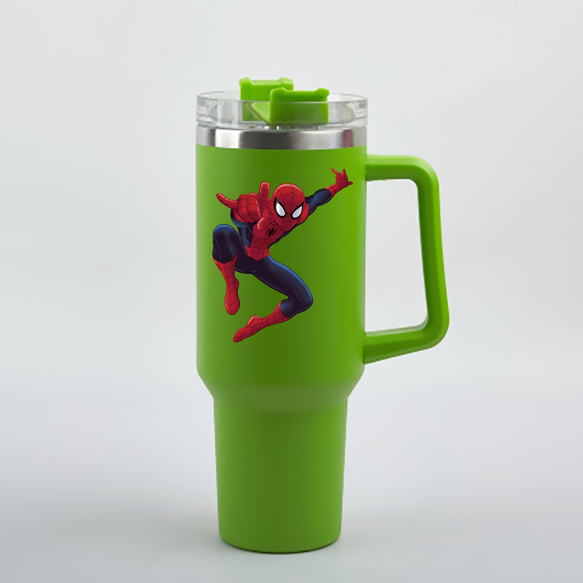 （画像用） Spider Man スパイダーマン 1200mL車用タンブラー - クリスタルステッカー（プラスチックストロー付き）